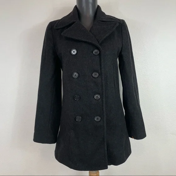 J. Crew Black Wool Blend Peacoat Jacket Size XSP - Picture 1 of 15
